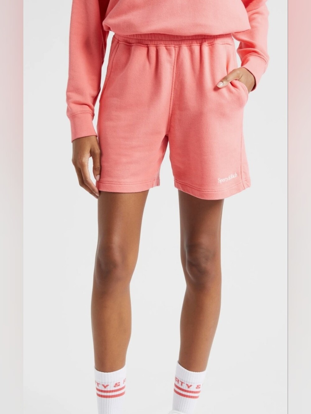 Sporty & Rich Serif Logo Stretch Print Cotton Women Shorts